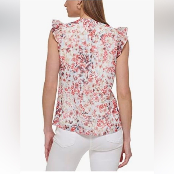 DKNY Women's Ruffled Cap Sleeve Top sz L - Picture 10 of 14